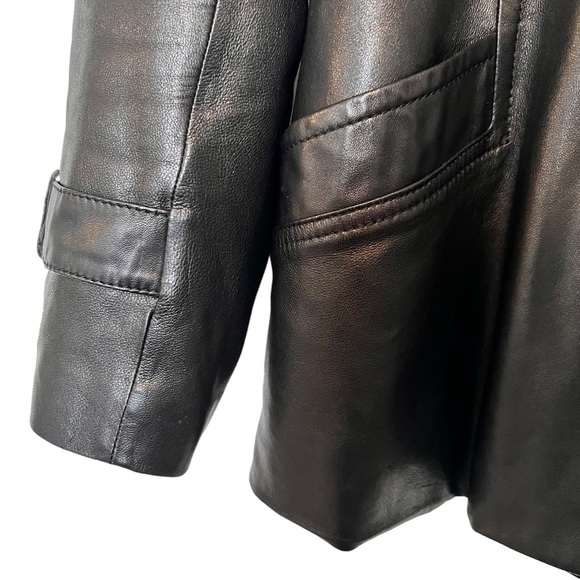 ⭐️ Danier Italian Leather Trench Jacket  Black Lightweight Fur Collar Size XS - Picture 8 of 17